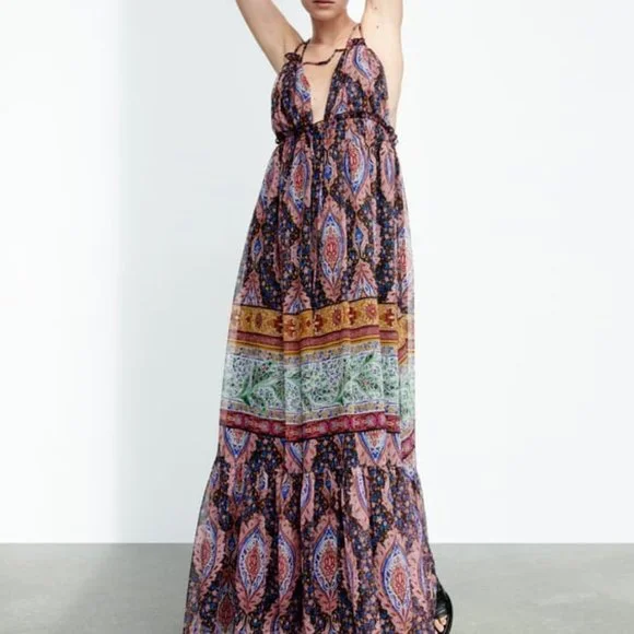 Zara Paisley Print Flowy Maxi Dress - Picture 10 of 16